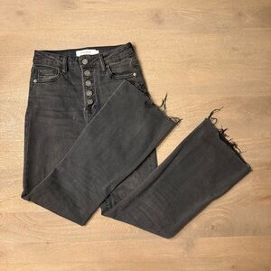 Hidden Happi Crop Flare Jeans, washed black, button fly, size 25